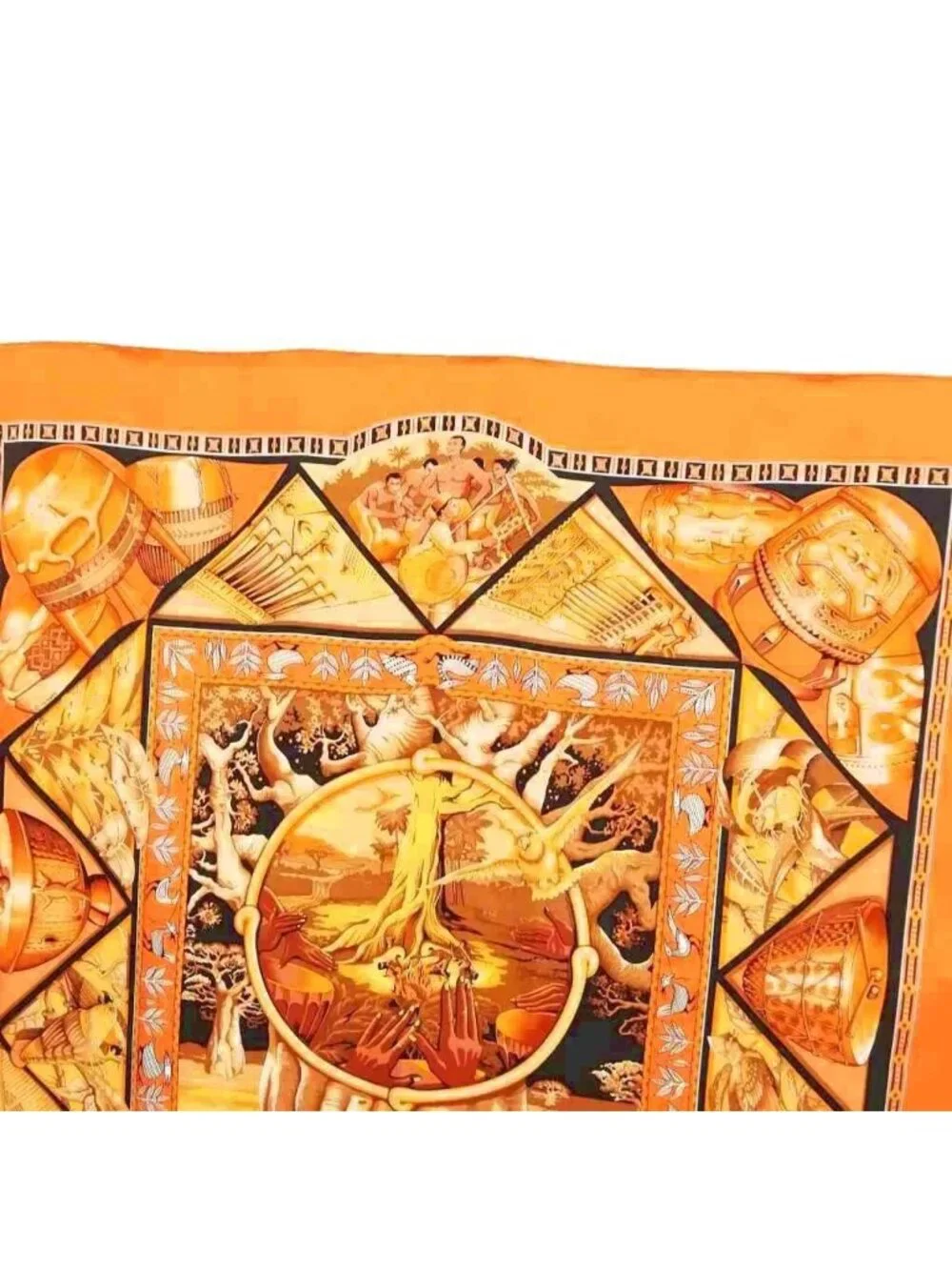 Hermes Au Son du Tam Carre 90 Large Scarf Orange